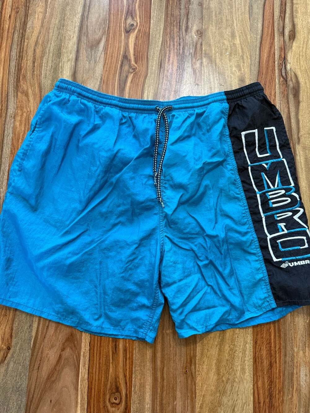 Vintage 90s Umbro Spell Out Colorblock Nylon Soccer Shorts XL